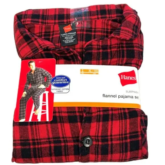 Hanes Men's Red and Black Flannel Pajama Set - Picture 2 of 6